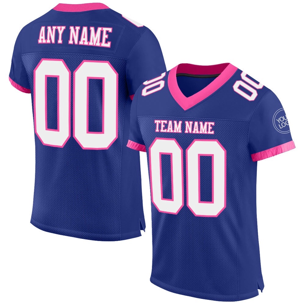 Royal White Pink Mesh Authentic Football Jersey, Personalized Football Jersey, Football Team Jersey, Football Outfits
