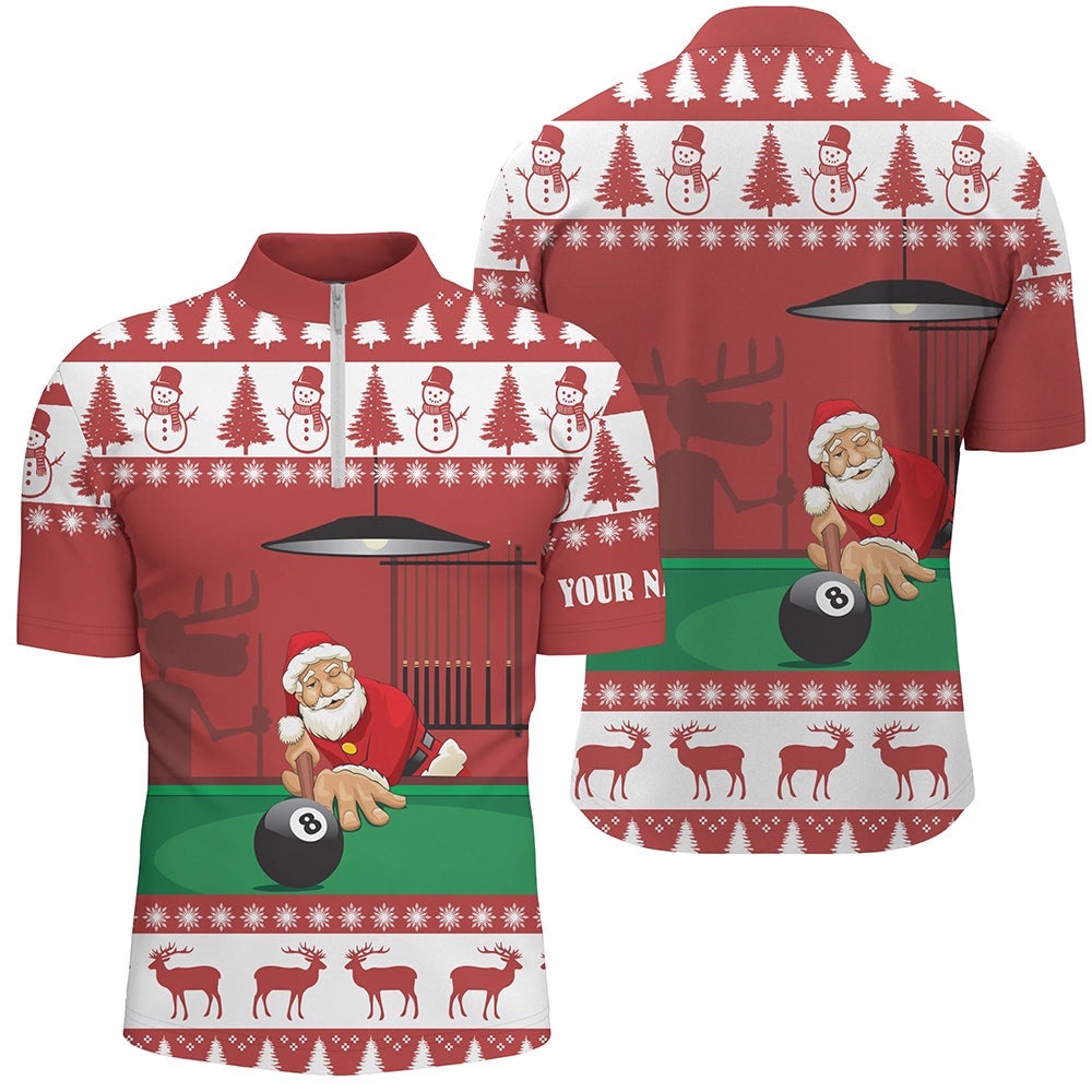 Santa Claus Playing Christmas Billiars Shirts, Personalized Billiard Team Jersey Shirt