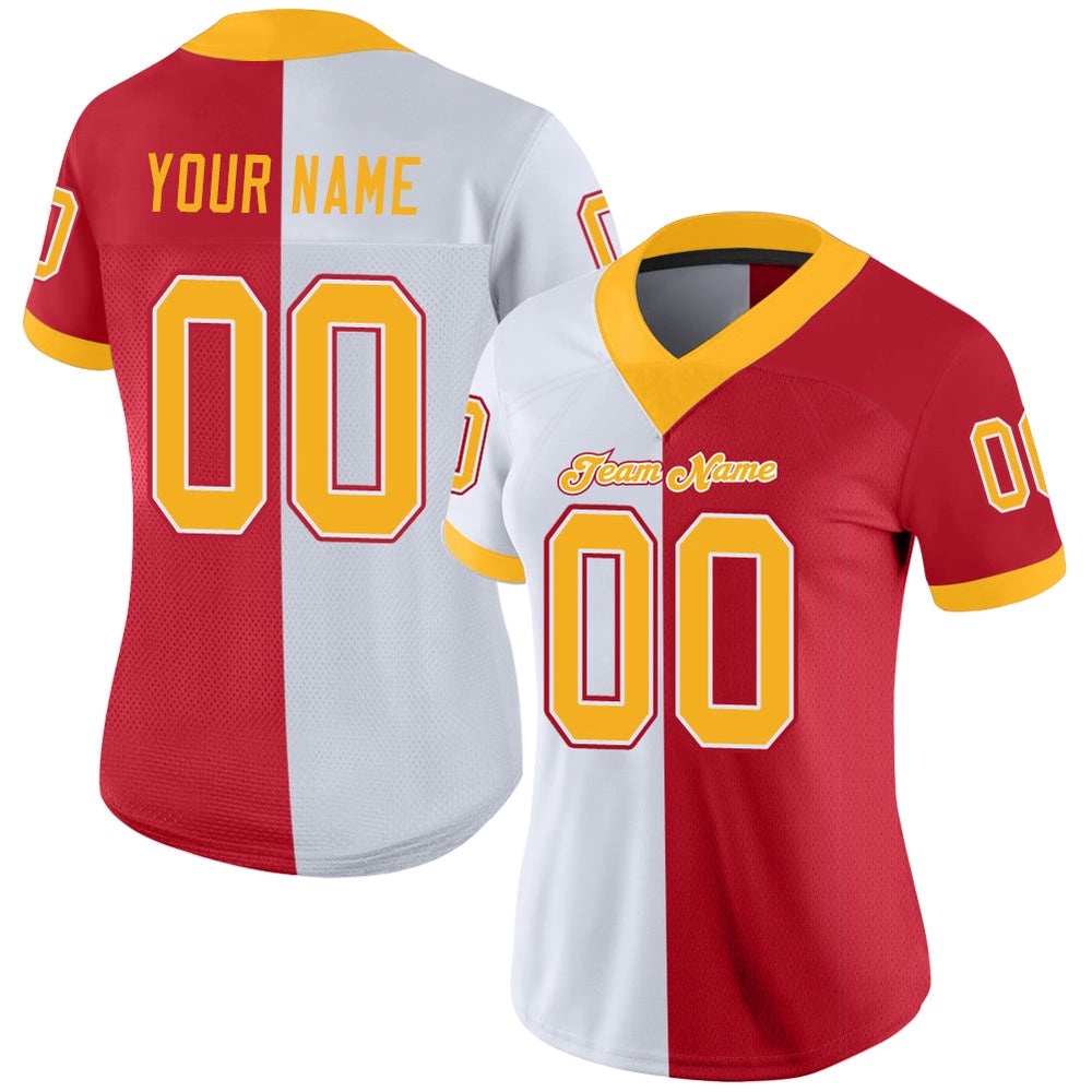 Scarlet Gold White Mesh Split Fashion Football Jersey, Personalized Football Jersey, Football Team Jersey, Football Outfits