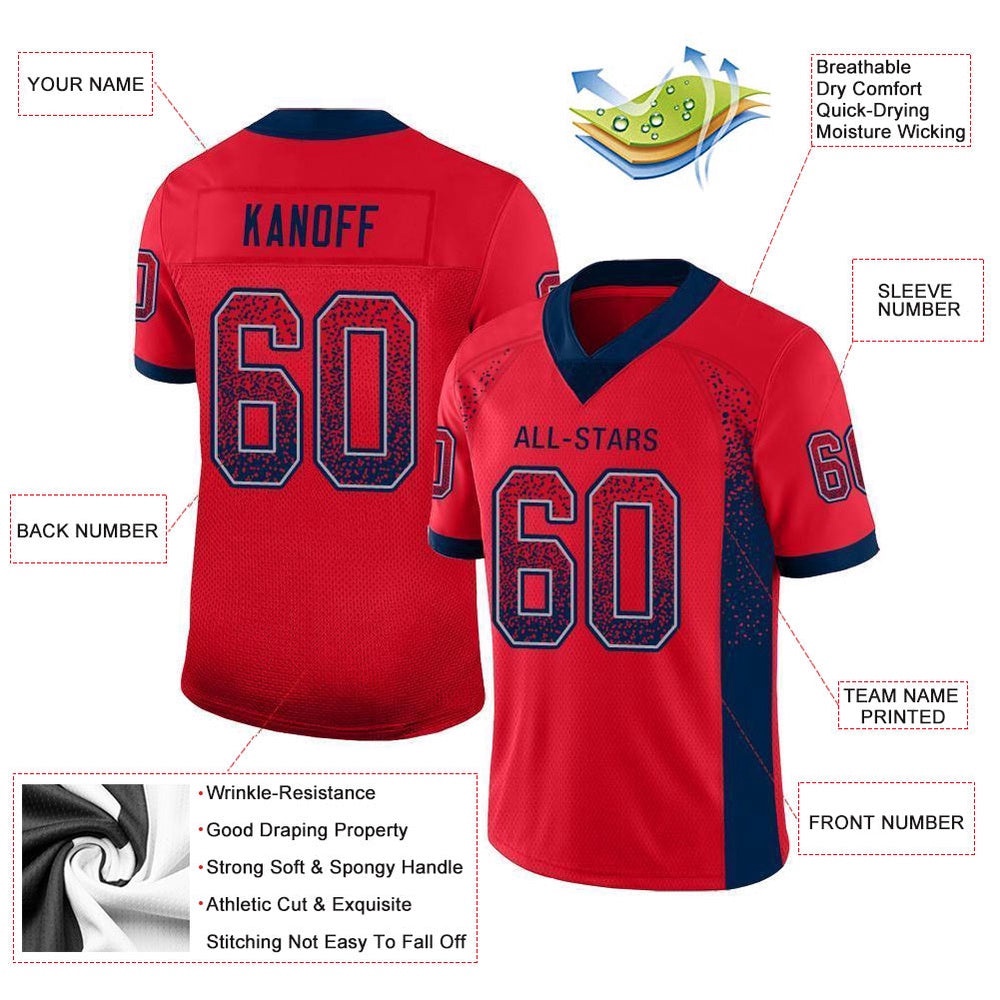 Scarlet Navy Gray Mesh Drift Fashion Football Jersey, Personalized Football Jersey, Football Team Jersey, Football Outfits