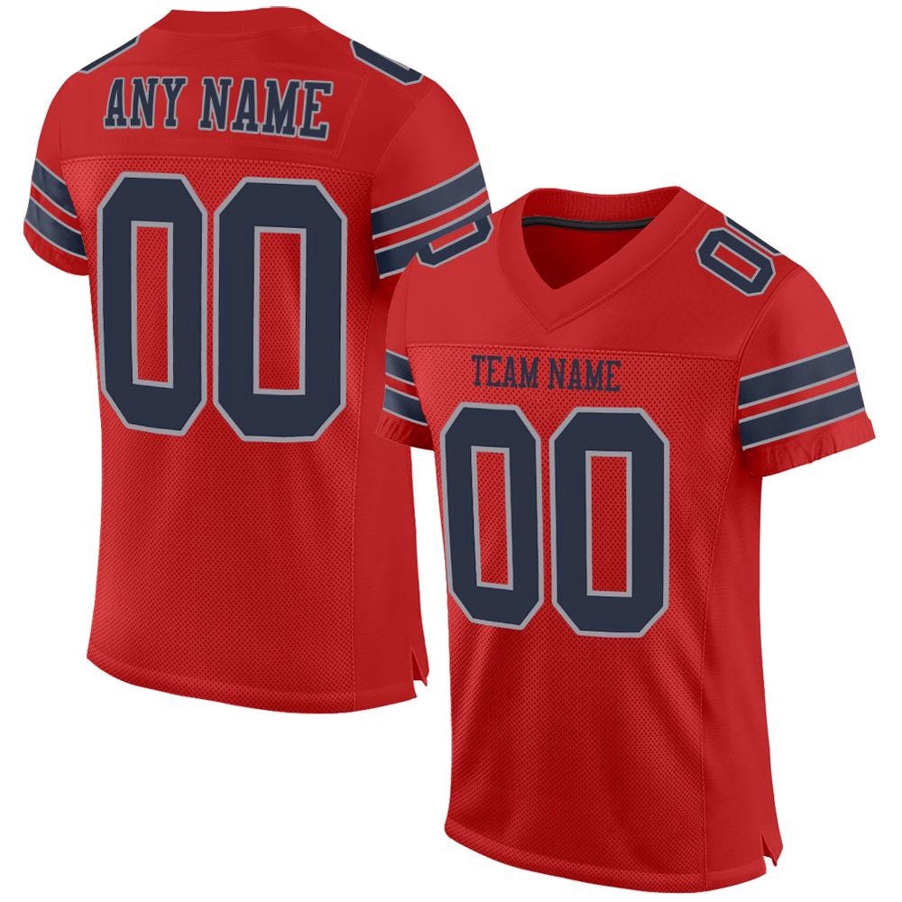 Scarlet Navy Light Gray Mesh Authentic Football Jersey, Personalized Football Jersey, Football Team Jersey, Football Outfits