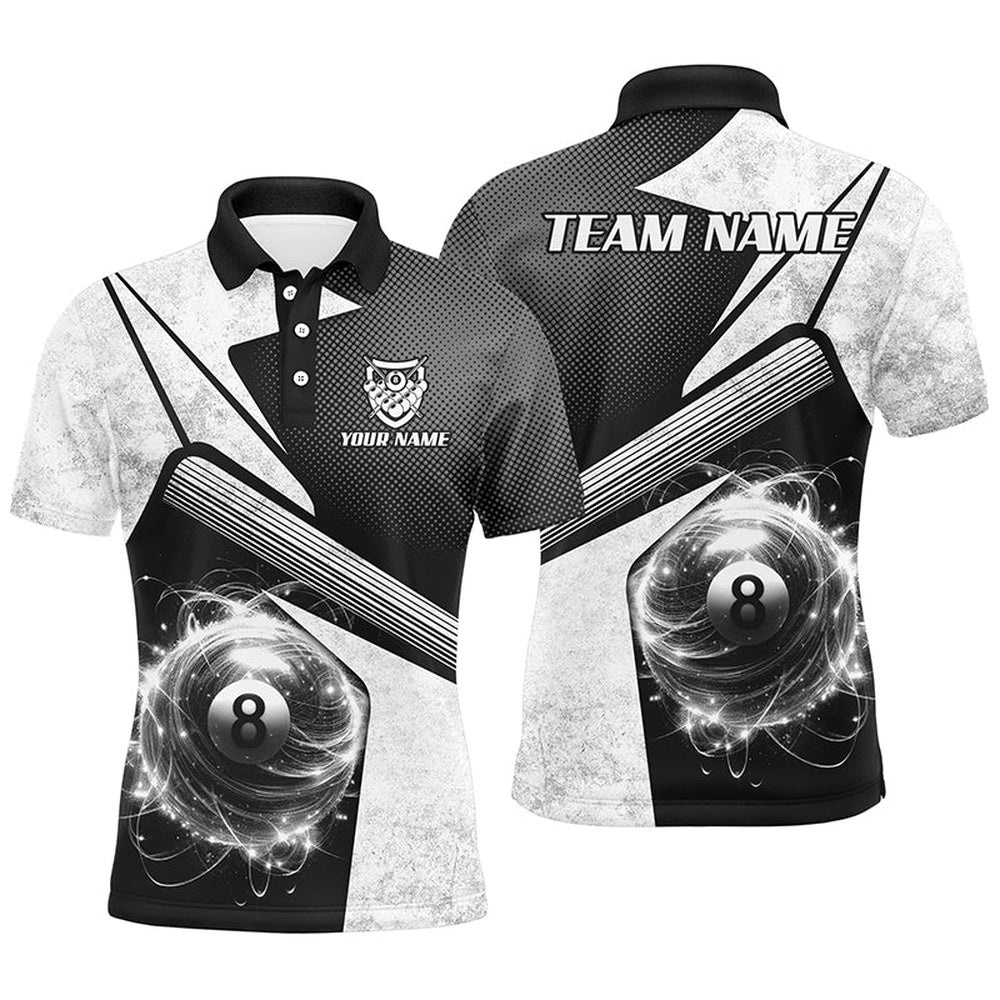 Sport White 8 Ball Billiard 3D Polo Shirts, Custom 8 Ball Pool Team Polo, Personalized Billiard Polo Shirt