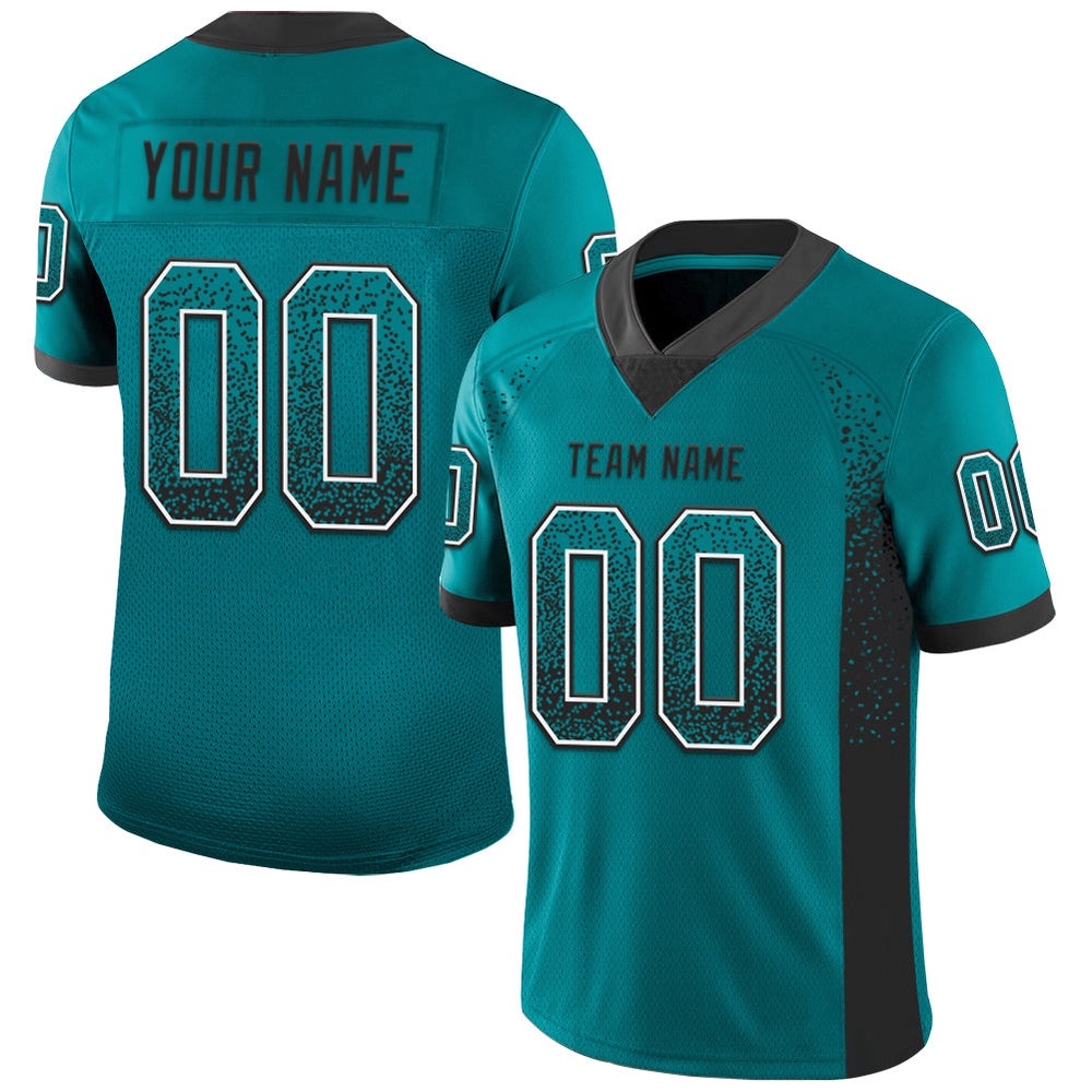 Teal Black White Mesh Drift Fashion Football Jersey, Personalized Football Jersey, Football Team Jersey, Football Outfits