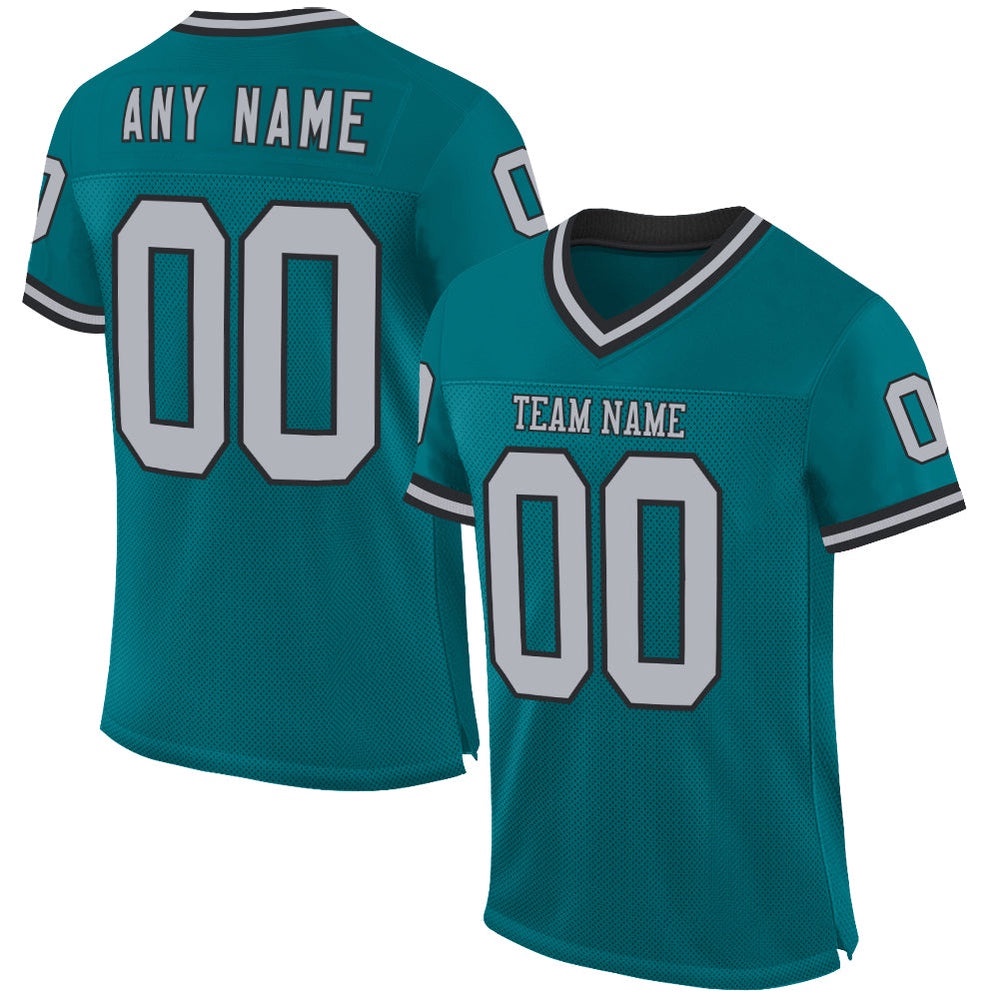 Teal Gray Black Mesh Authentic Throwback Football Jersey, Personalized Football Jersey, Football Team Jersey, Football Outfits