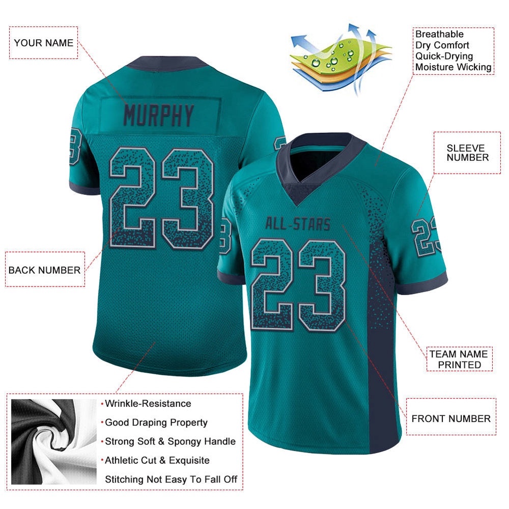 Teal Navy Gray Mesh Drift Fashion Football Jersey, Personalized Football Jersey, Football Team Jersey, Football Outfits