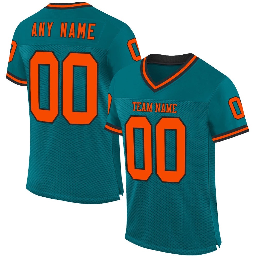 Teal Orange Black Mesh Authentic Throwback Football Jersey, Personalized Football Jersey, Football Team Jersey, Football Outfits