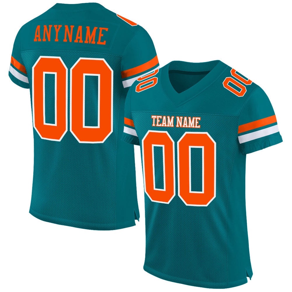 Teal Orange White Mesh Authentic Football Jersey, Personalized Football Jersey, Football Team Jersey, Football Outfits