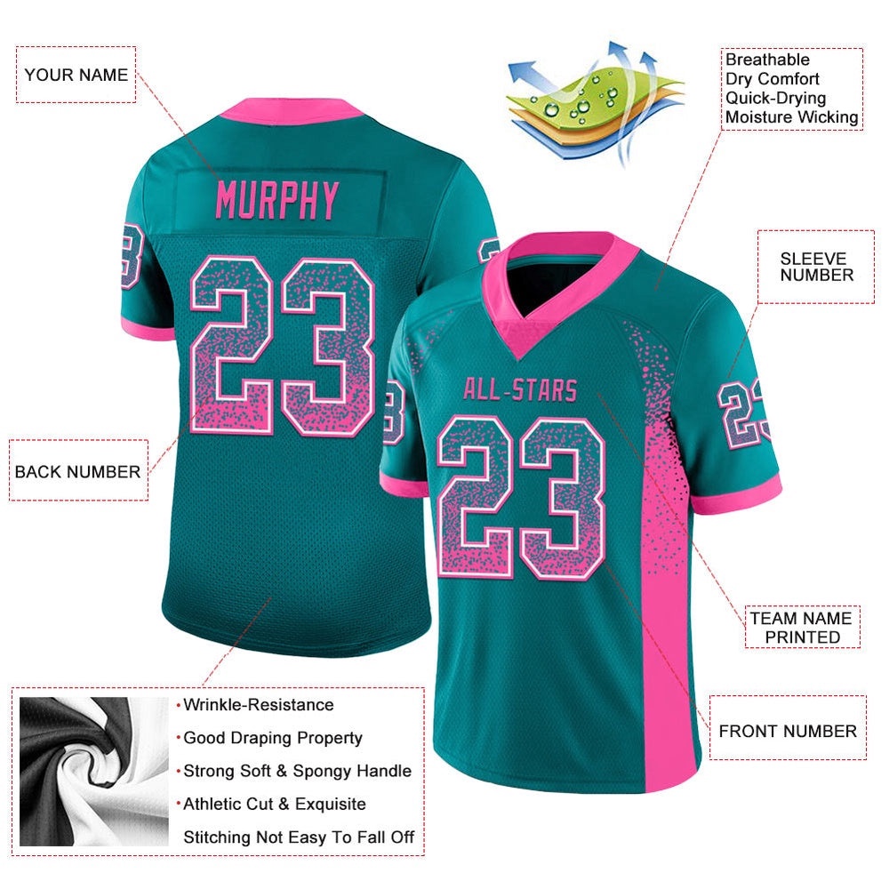 Teal Pink White Mesh Drift Fashion Football Jersey, Personalized Football Jersey, Football Team Jersey, Football Outfits