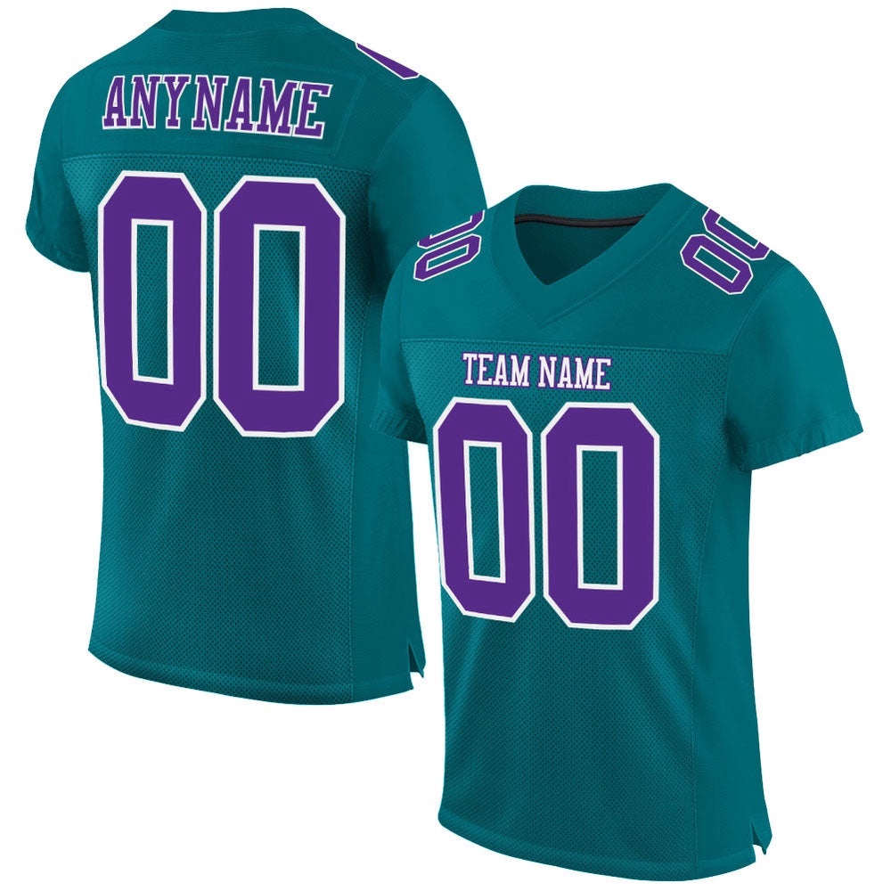Teal Purple White Mesh Authentic Football Jersey, Personalized Football Jersey, Football Team Jersey, Football Outfits
