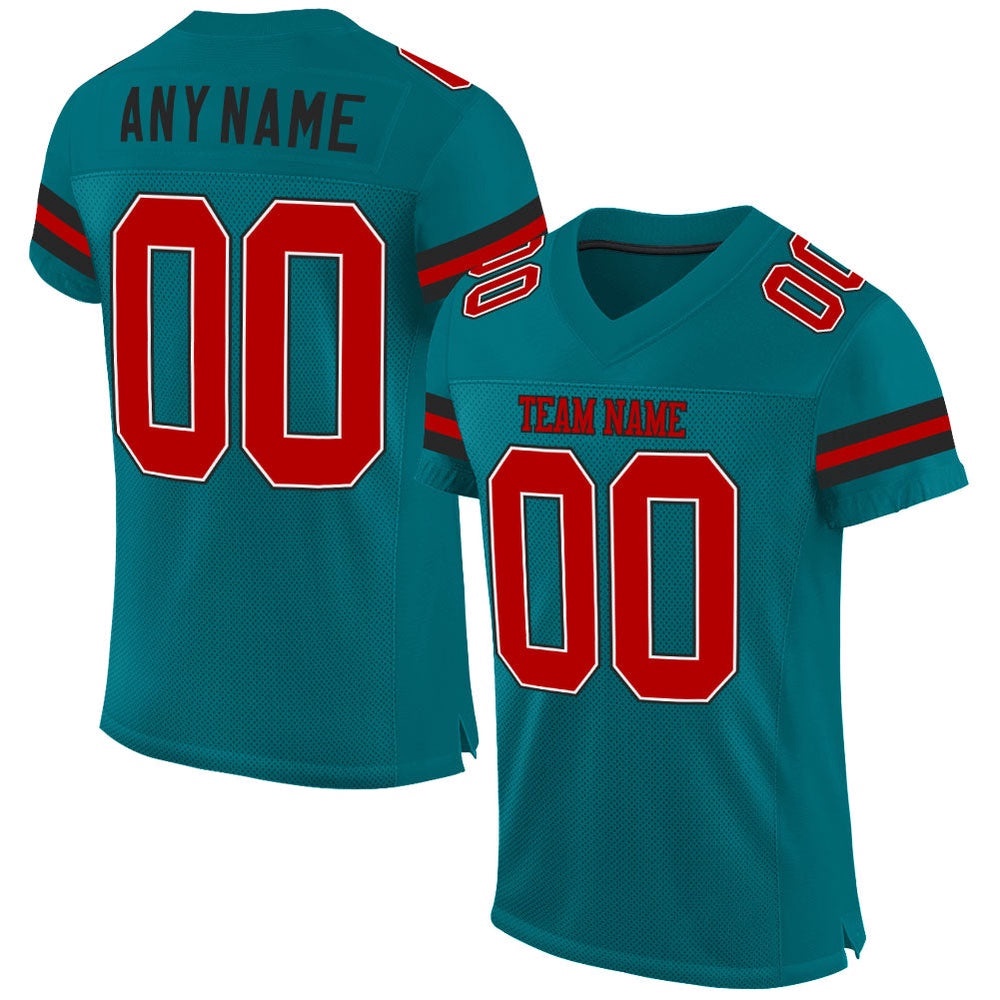 Teal Red Black Mesh Authentic Football Jersey, Personalized Football Jersey, Football Team Jersey, Football Outfits