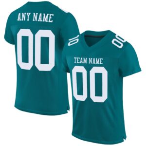 Teal White Mesh Authentic Football Jersey, Personalized&hellip;