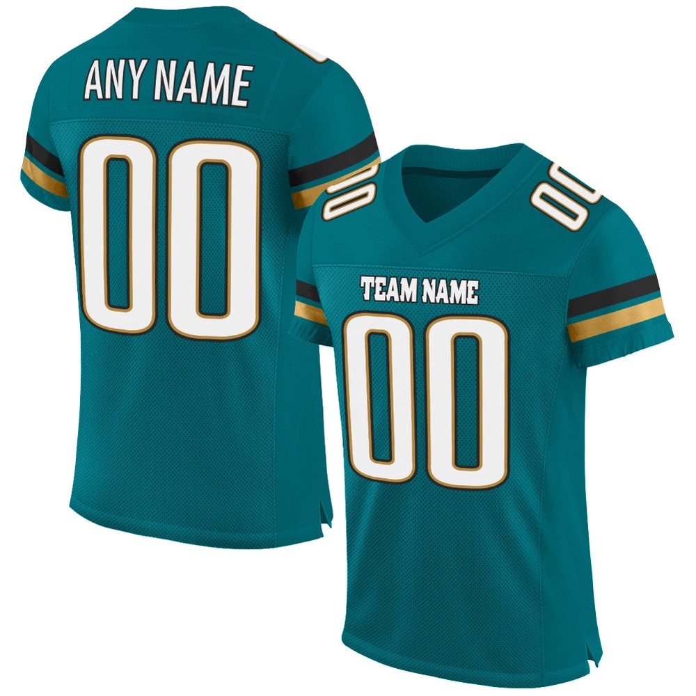 Teal White Old Gold Mesh Authentic Football Jersey, Personalized Football Jersey, Football Team Jersey, Football Outfits