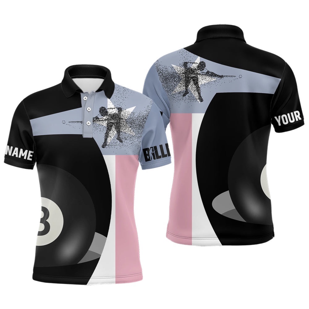 Texas Flag 8 Ball Pool Custom Billiards Polo, Personalized Billiard Polo Shirt