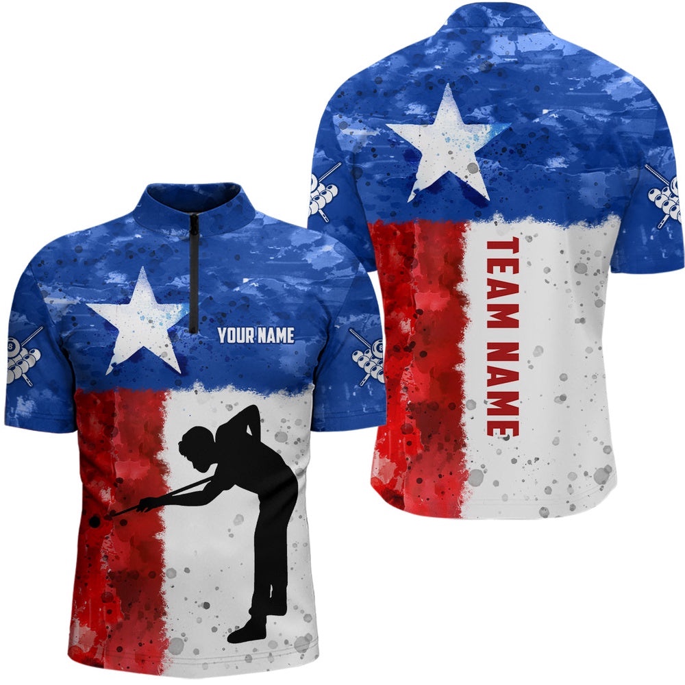 Texas Flag Billiard Shirts Player Custom Patriotic Texas Billiard Jerseys, Personalized Billiard Team Jersey Shirt