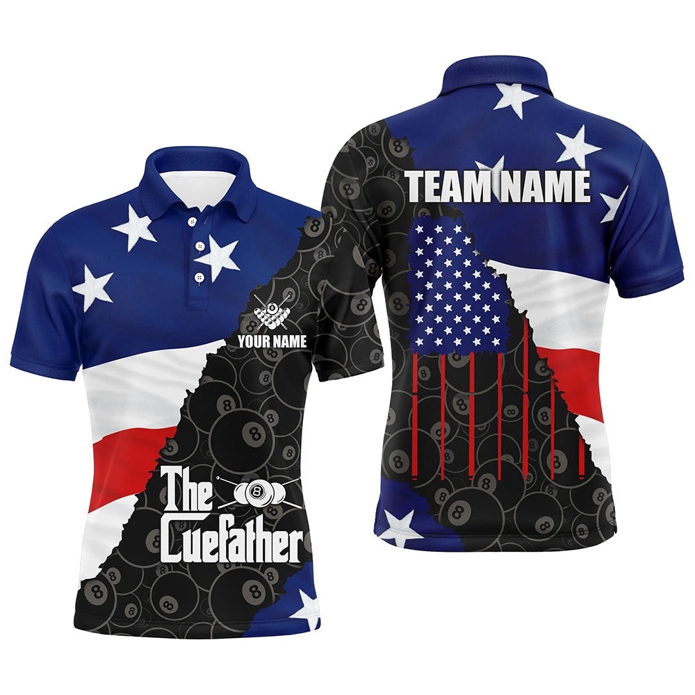 The Cue Father US Flag Patriotic Billiard Shirts, Father’s Day Billiard Gifts, Personalized Billiard Polo Shirt