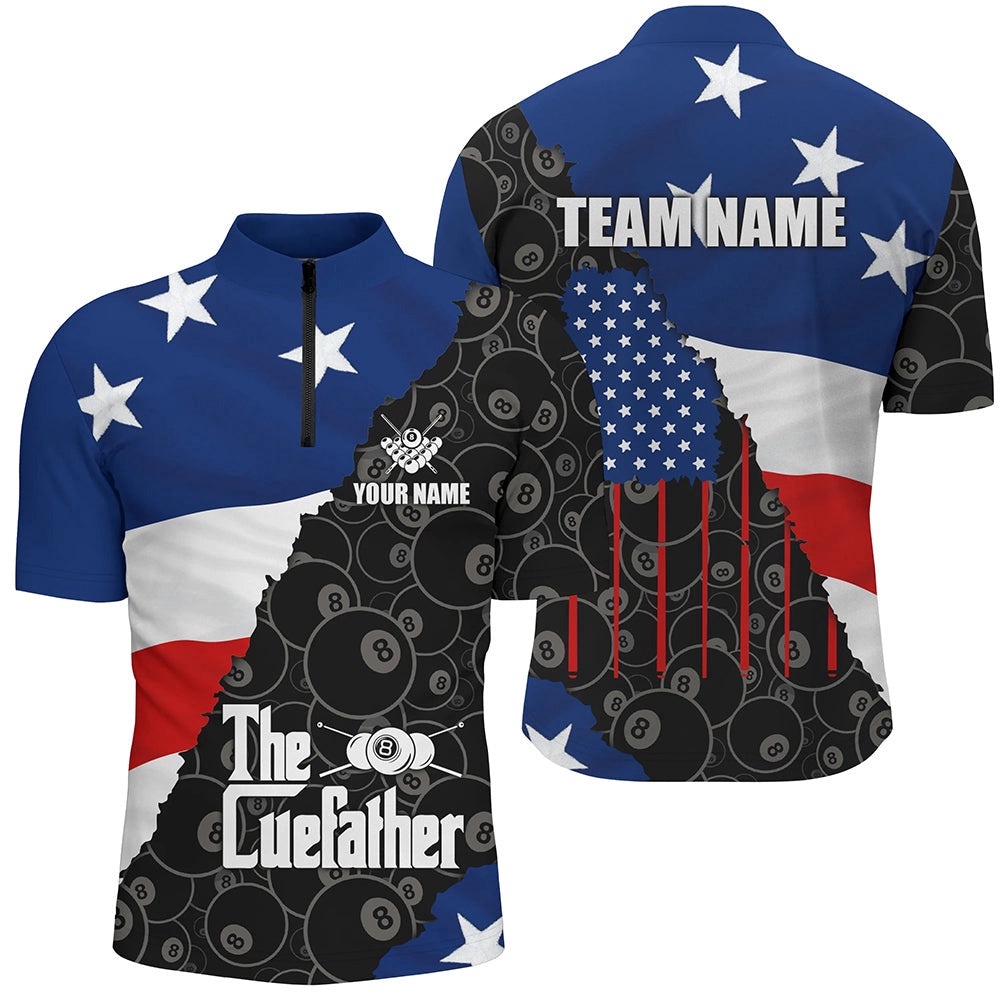The Cue Father US Flag Patriotic Billiard Shirts, Father’s Day Billiard Gifts, Personalized Billiard Team Jersey Shirt