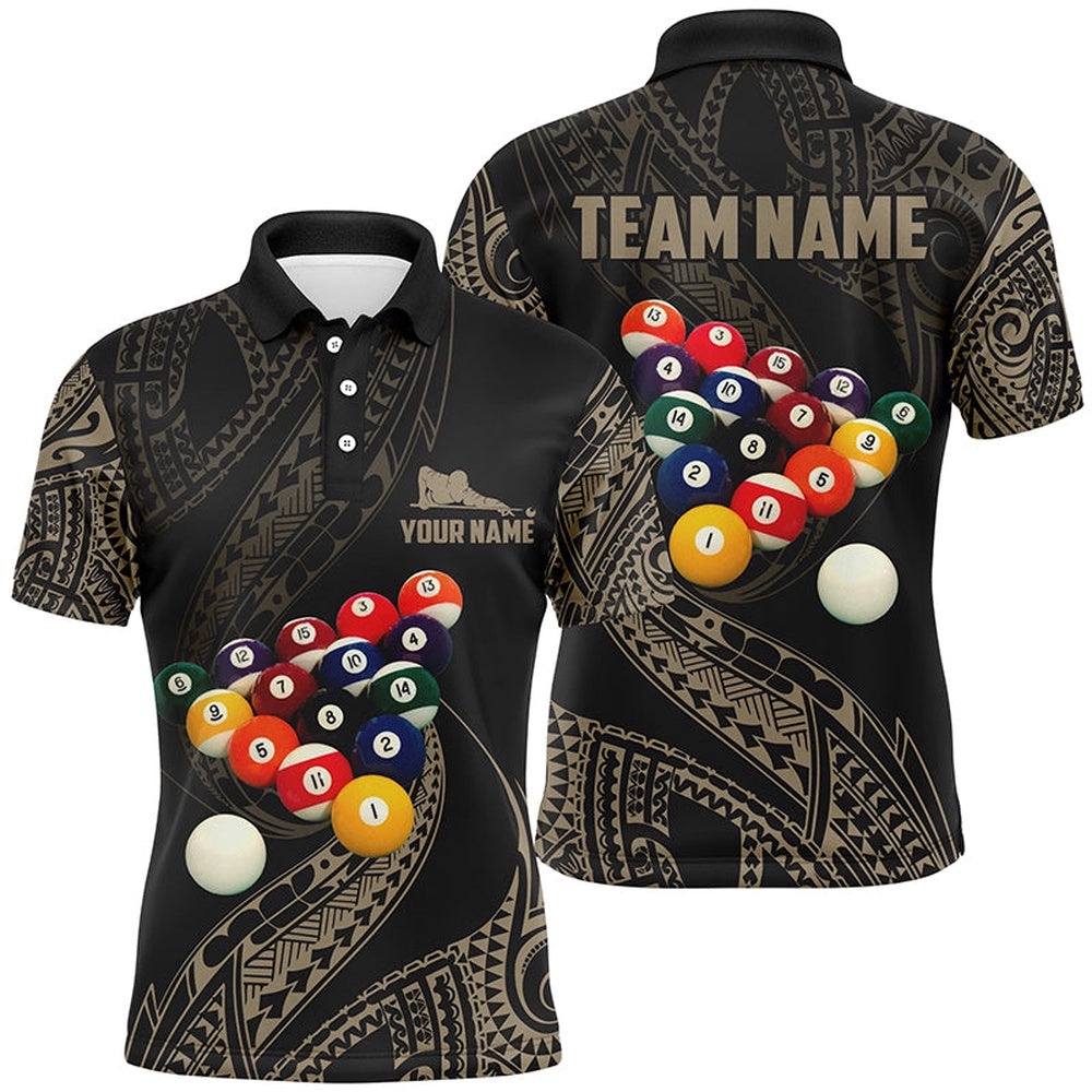 Tribal Pattern Custom Player Billiards Pool Polo, Personalized Billiard Polo Shirt