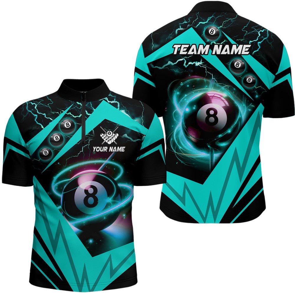 Turquoise 8 Ball Pool Billiard Jersey Custom Billiard Jersey Shirt Team League Billiard Shirt, Personalized Billiard Team Jersey Shirt
