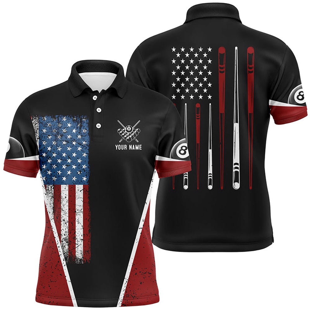 US Flag 8 Ball Pool Polo Shirts, Custom American Flag Sticks Billiard Shirts, Personalized Billiard Polo Shirt US Flag 8 Ball Pool Polo Shirts, Custom American Flag Sticks Billiard Shirts, Personalized Billiard Polo Shirt