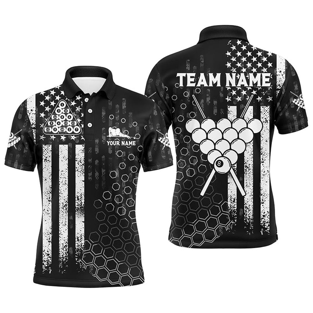 US Flag BW Pattern Billiard Black White Polo Shirts, Custom Billiards Polo, Personalized Billiard Polo Shirt US Flag BW Pattern Billiard Black White Polo Shirts, Custom Billiards Polo, Personalized Billiard Polo Shirt