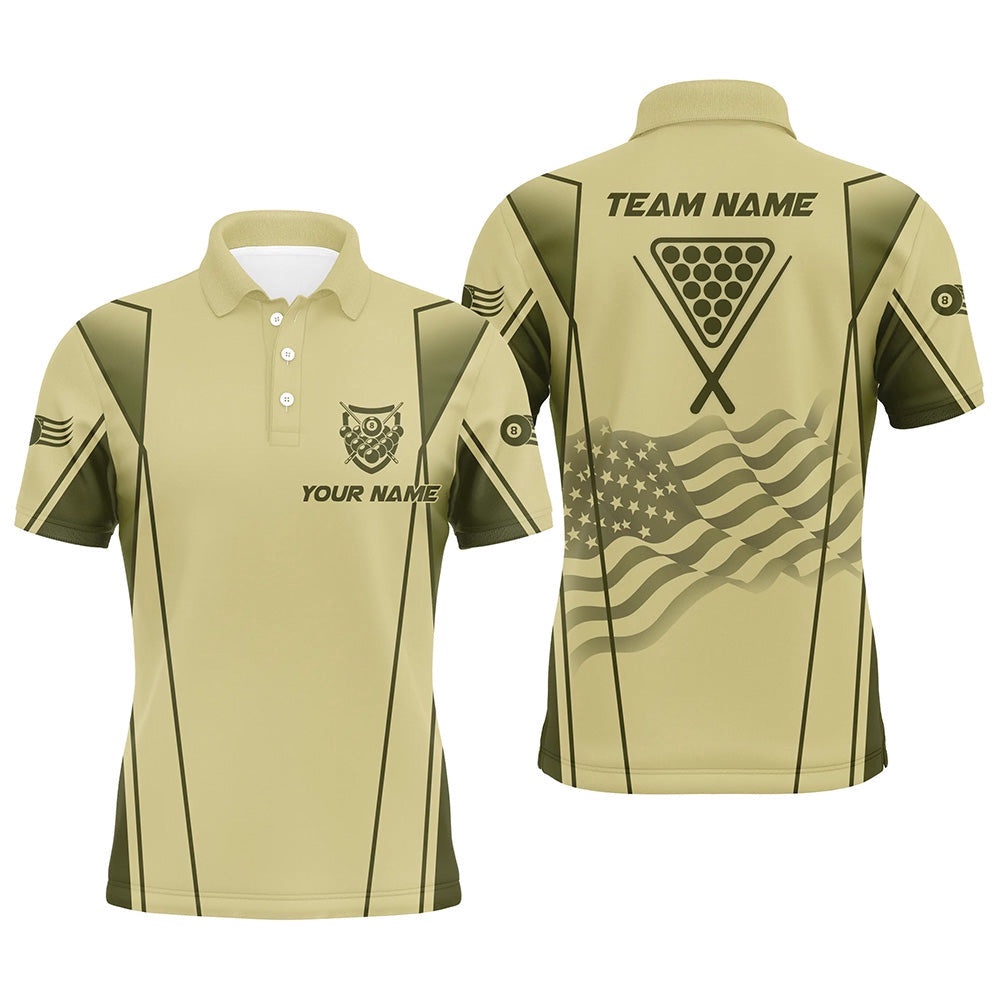 US Flag Billiard 8 Ball Pool 3D Polo Shirts, Green Billiard Balls Team Polo, Personalized Billiard Polo Shirt