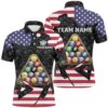 US Flag Billiard Balls Green 3D Polo Shirts, Custom 8 Ball Pool Polo, Personalized Billiard Polo Shirt