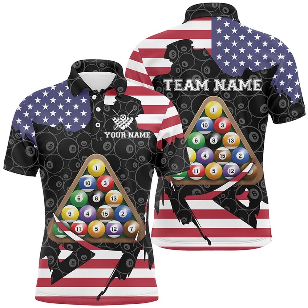 US Flag Billiard Balls Polo Shirts, Custom 8 Ball Pattern Billiard Polo, Personalized Billiard Polo Shirt US Flag Billiard Balls Polo Shirts, Custom 8 Ball Pattern Billiard Polo, Personalized Billiard Polo Shirt