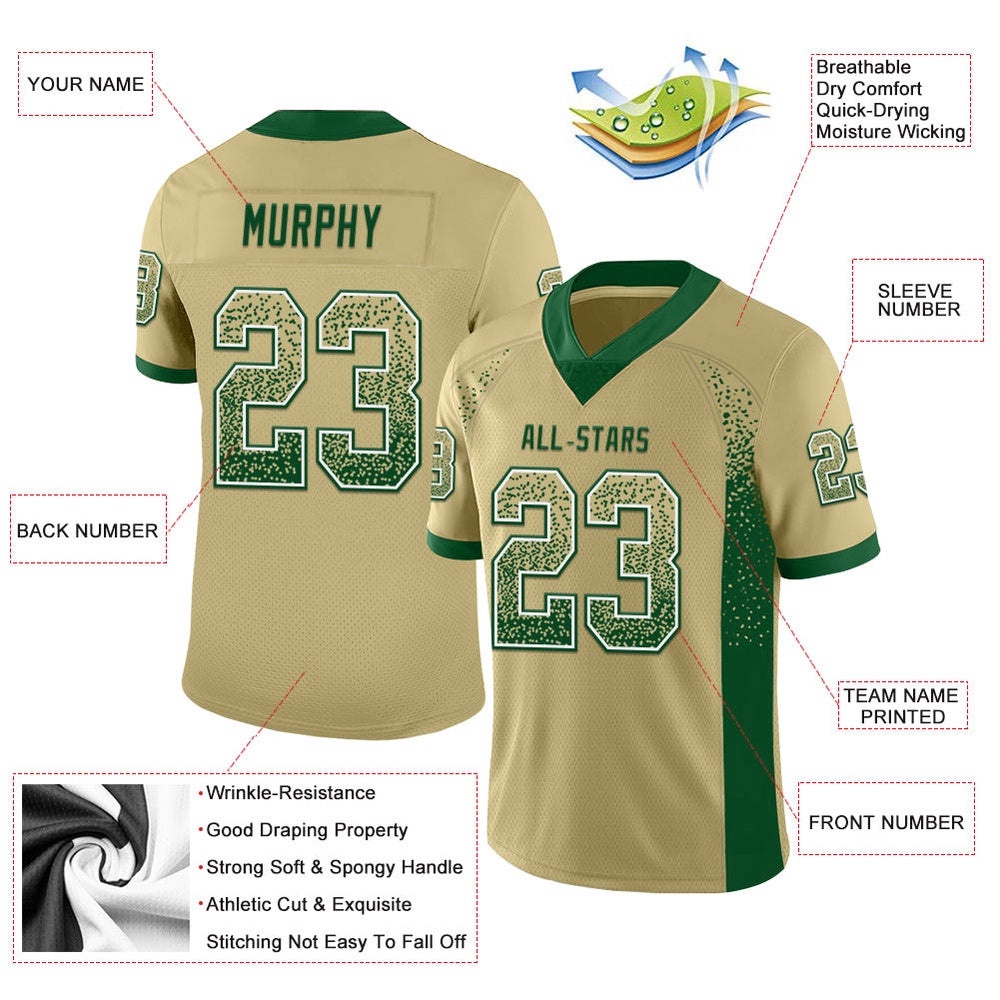 Vegas Gold Green White Mesh Drift Fashion Football Jersey, Personalized Football Jersey, Football Team Jersey, Football Outfits