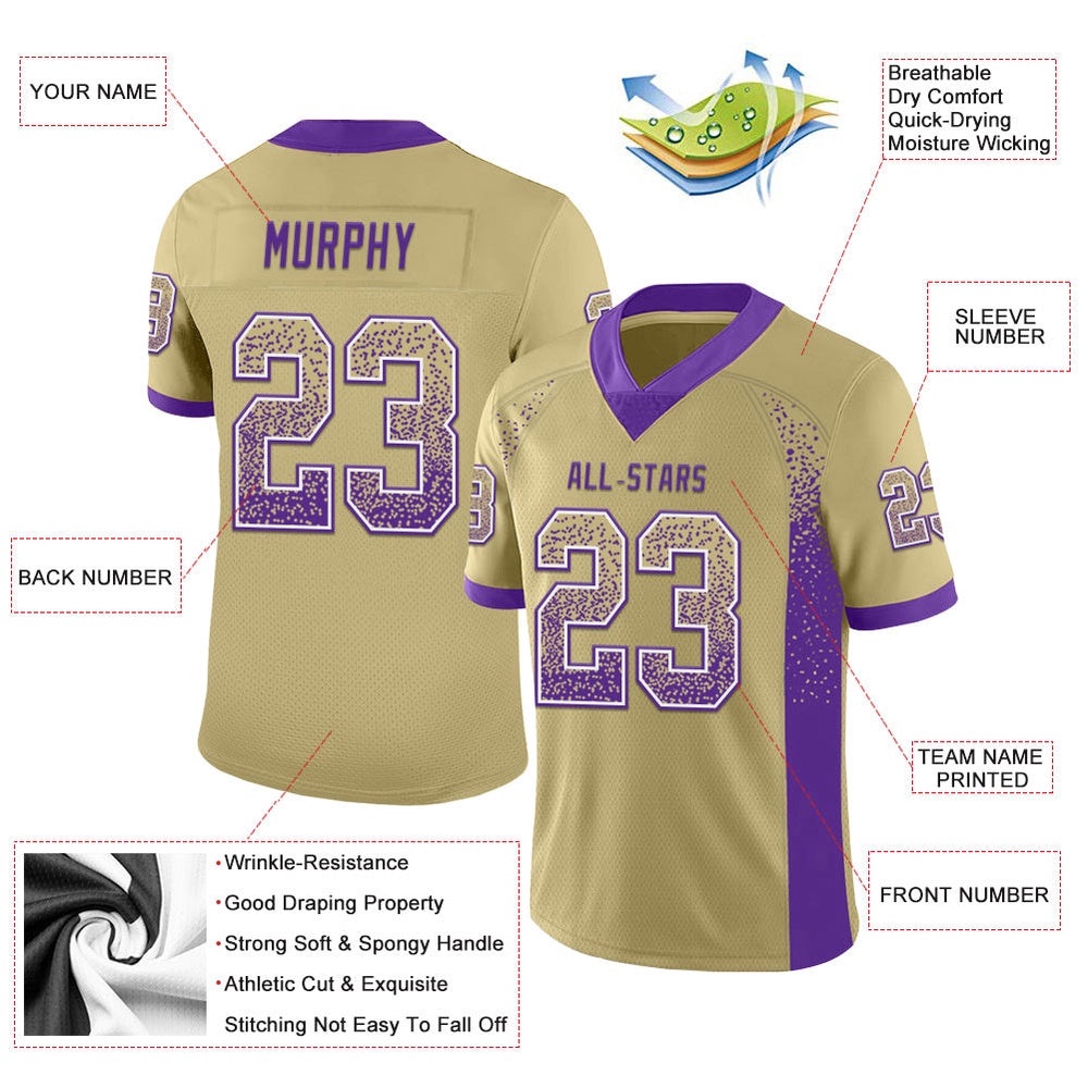 Vegas Gold Purple White Mesh Drift Fashion Football Jersey, Personalized Football Jersey, Football Team Jersey, Football Outfits