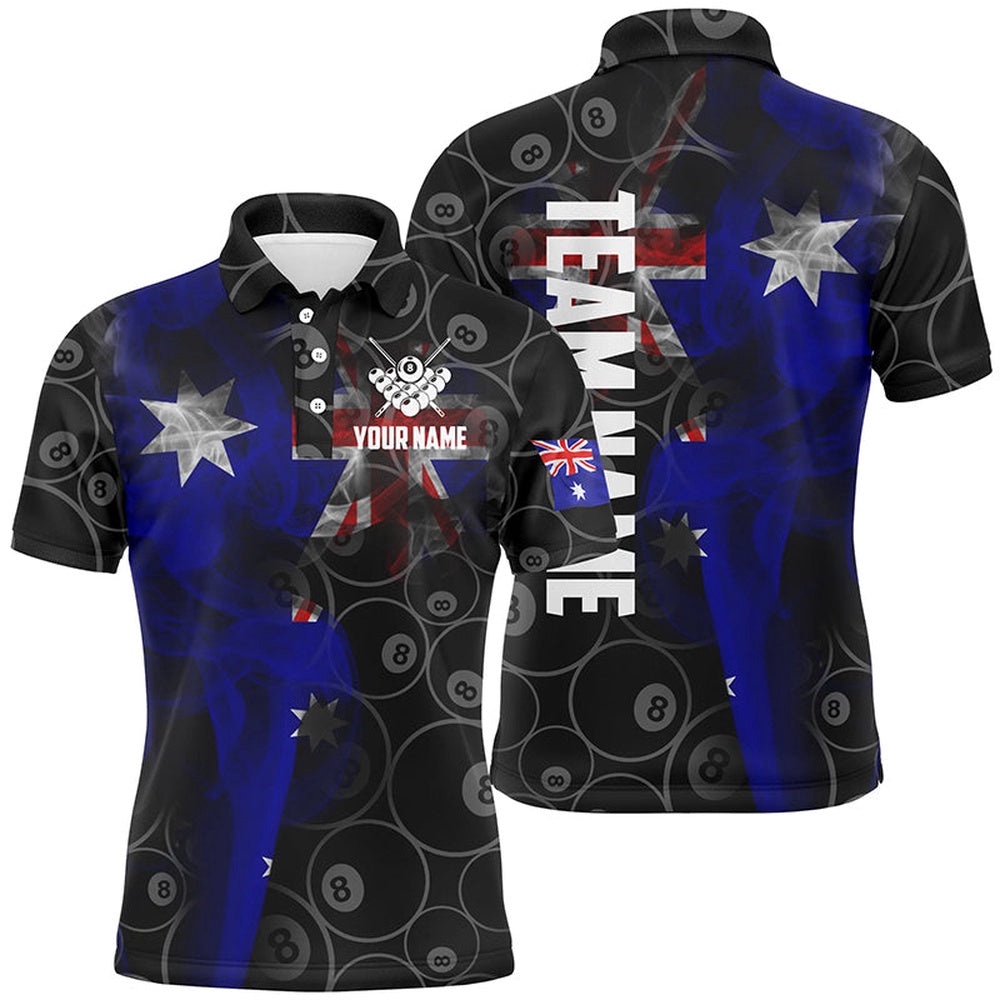 Vintage Smoke Australian Flag 8 Ball Pool Team Polo, Personalized Billiard Polo Shirt