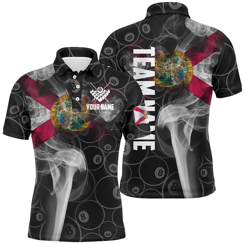 Vintage Smoke Florida Flag 8 Ball Pool Team Polo, Personalized Billiard Polo Shirt