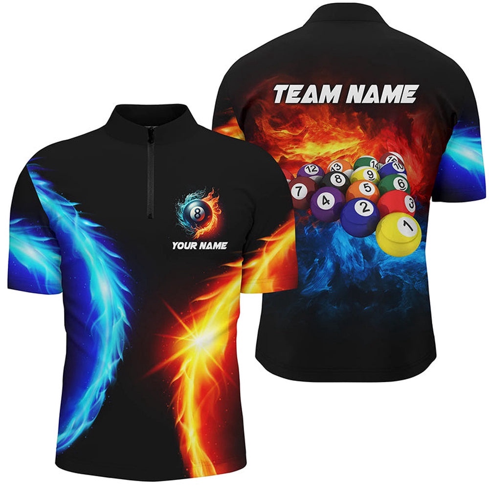 Water And Fire Billiard Balls 3D Printed Jersey Shirts Custom Pool League Shirts, Personalized Billiard Team Jersey Shirt