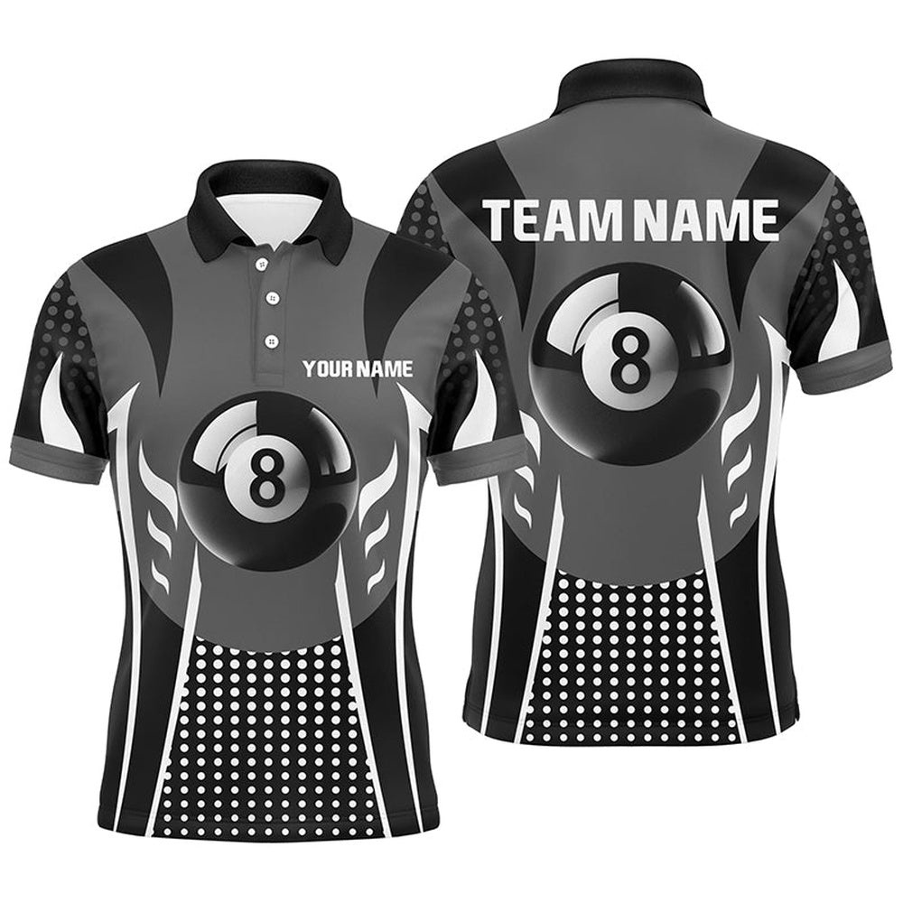 White Black 8 Ball Billiard 3D Polo Shirts, Sport Billiard 8 Ball Pool Polo, Personalized Billiard Polo Shirt