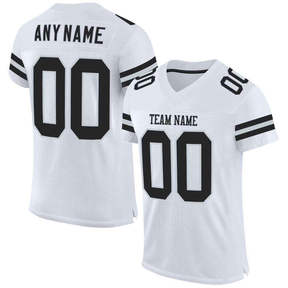White Black Silver Mesh Authentic Football Jersey, Personalized Football Jersey, Football Team Jersey, Football Outfits