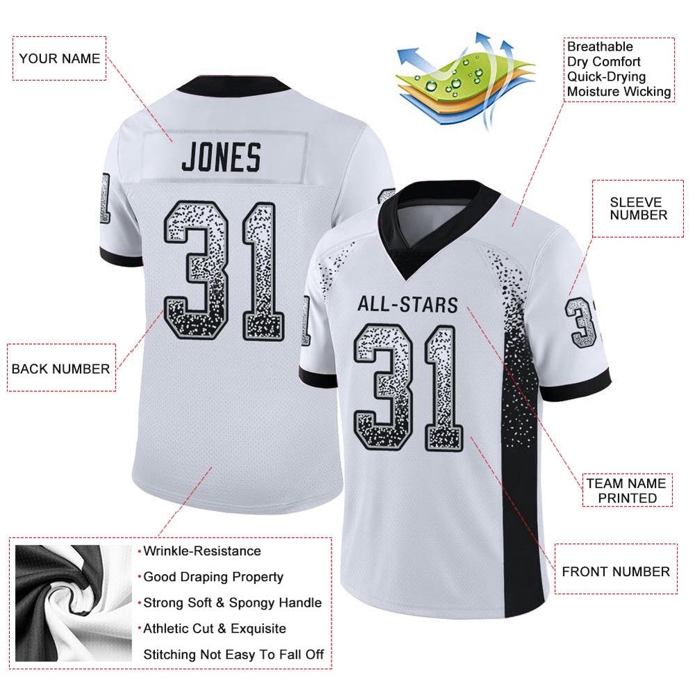 White Black Silver Mesh Drift Fashion Football Jersey, Personalized Football Jersey, Football Team Jersey, Football Outfits