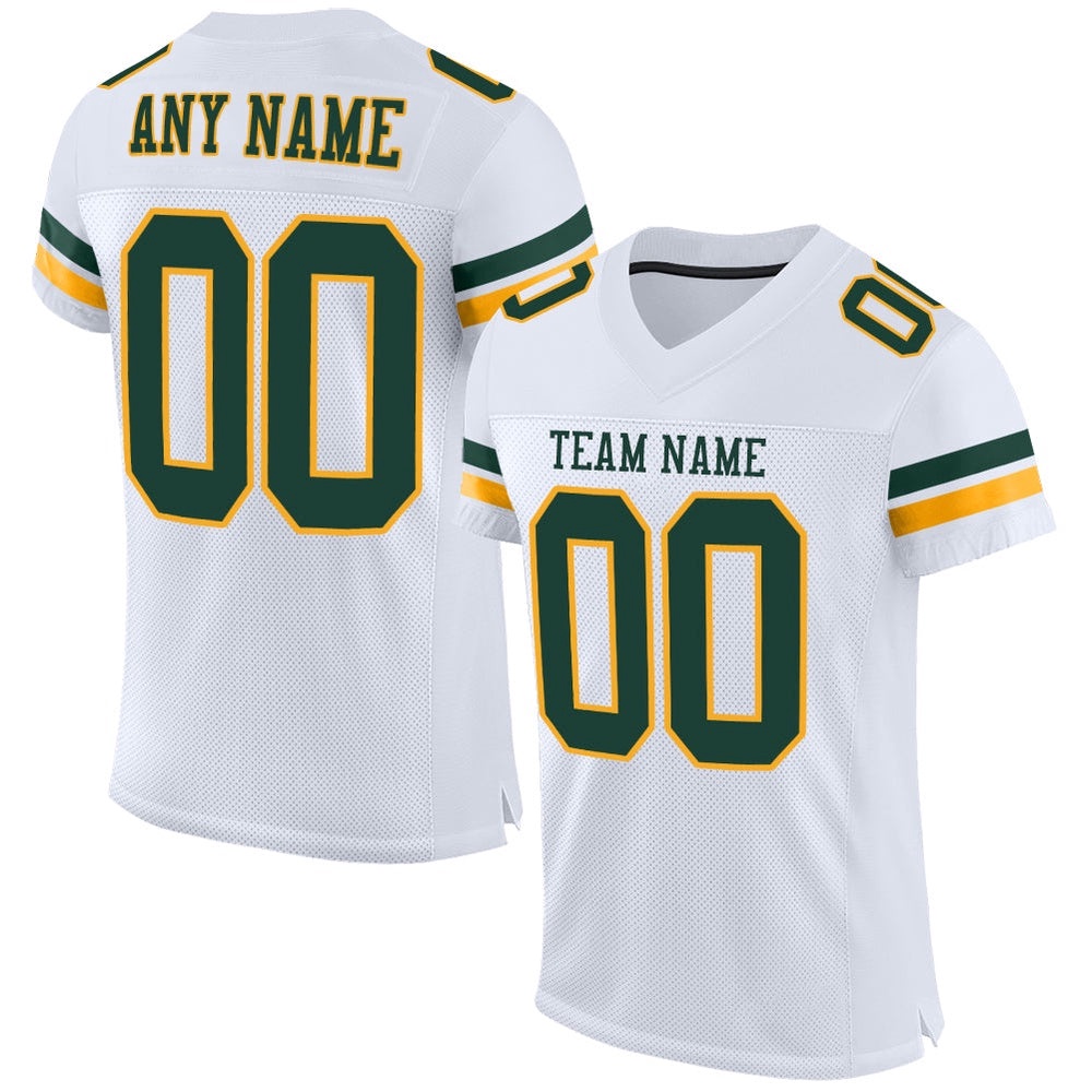 White Green Gold Mesh Authentic Football Jersey, Personalized Football Jersey, Football Team Jersey, Football Outfits