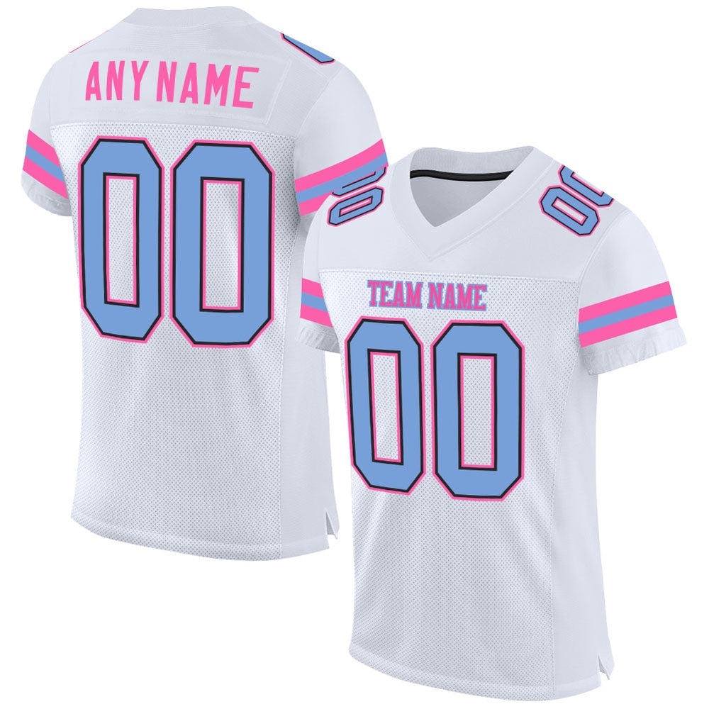 White Light Blue Pink Mesh Authentic Football Jersey, Personalized Football Jersey, Football Team Jersey, Football Outfits