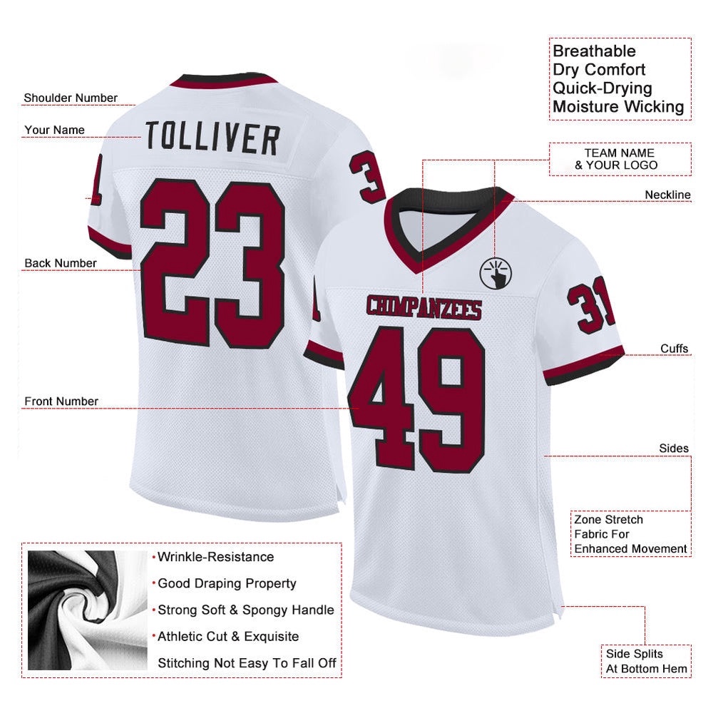 White Maroon Black Mesh Authentic Throwback Football Jersey, Personalized Football Jersey, Football Team Jersey, Football Outfits