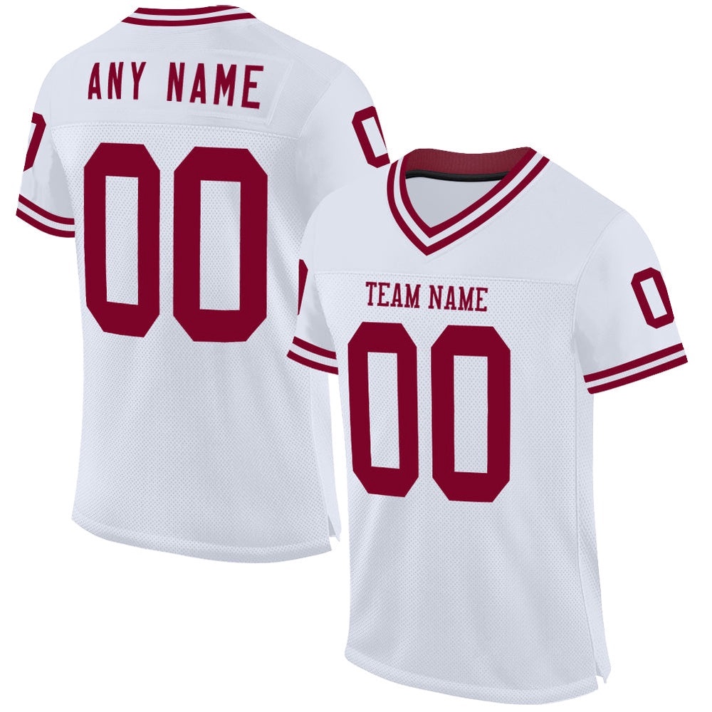 White Maroon Mesh Authentic Throwback Football Jersey, Personalized Football Jersey, Football Team Jersey, Football Outfits