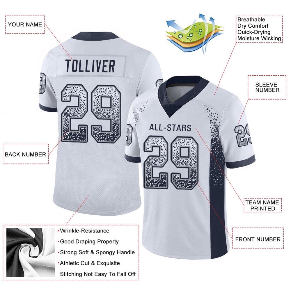 White Navy Gray Mesh Drift Fashion Football Jersey, Personalized Football Jersey, Football Team Jersey, Football Outfits
