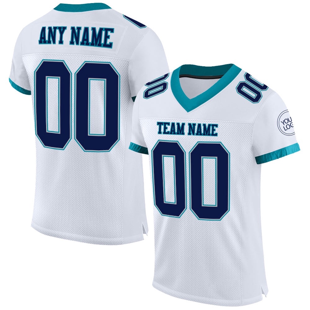 White Navy Gray Teal Mesh Authentic Football Jersey, Personalized Football Jersey, Football Team Jersey, Football Outfits