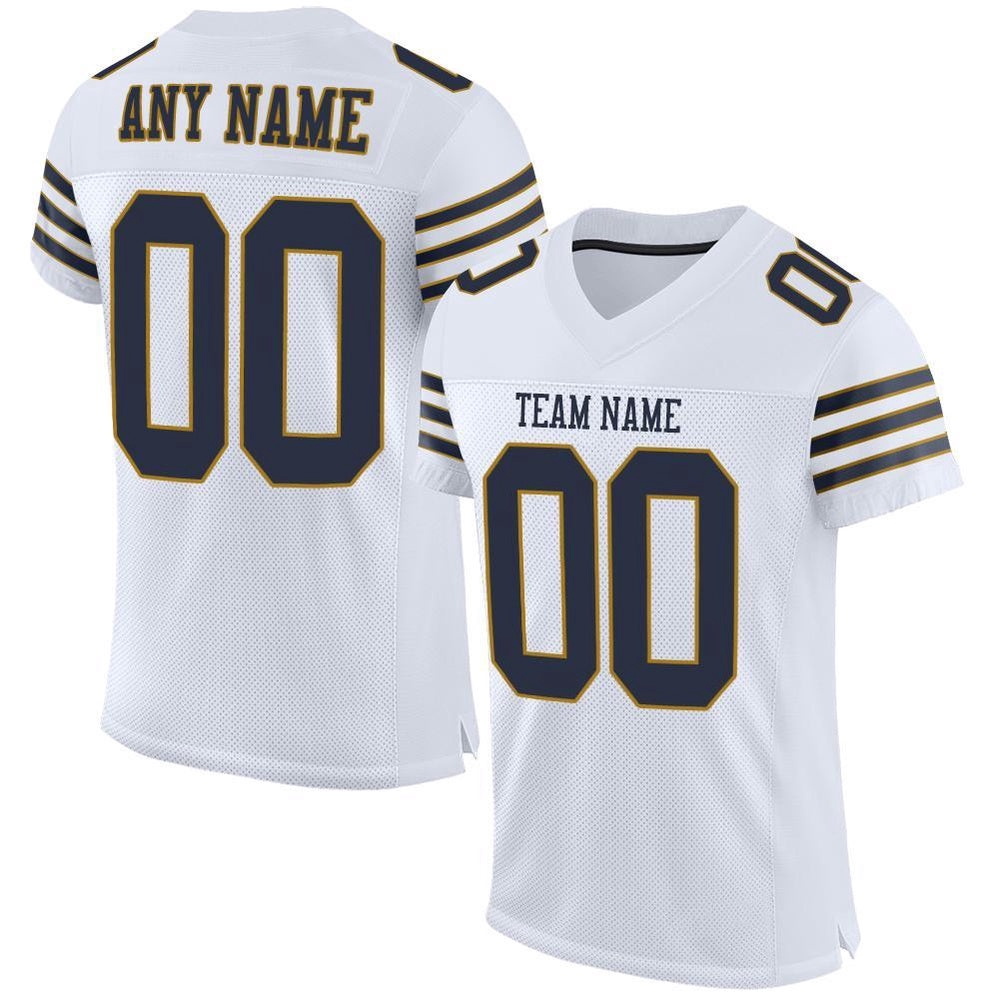 White Navy Old Gold Mesh Authentic Football Jersey, Personalized Football Jersey, Football Team Jersey, Football Outfits