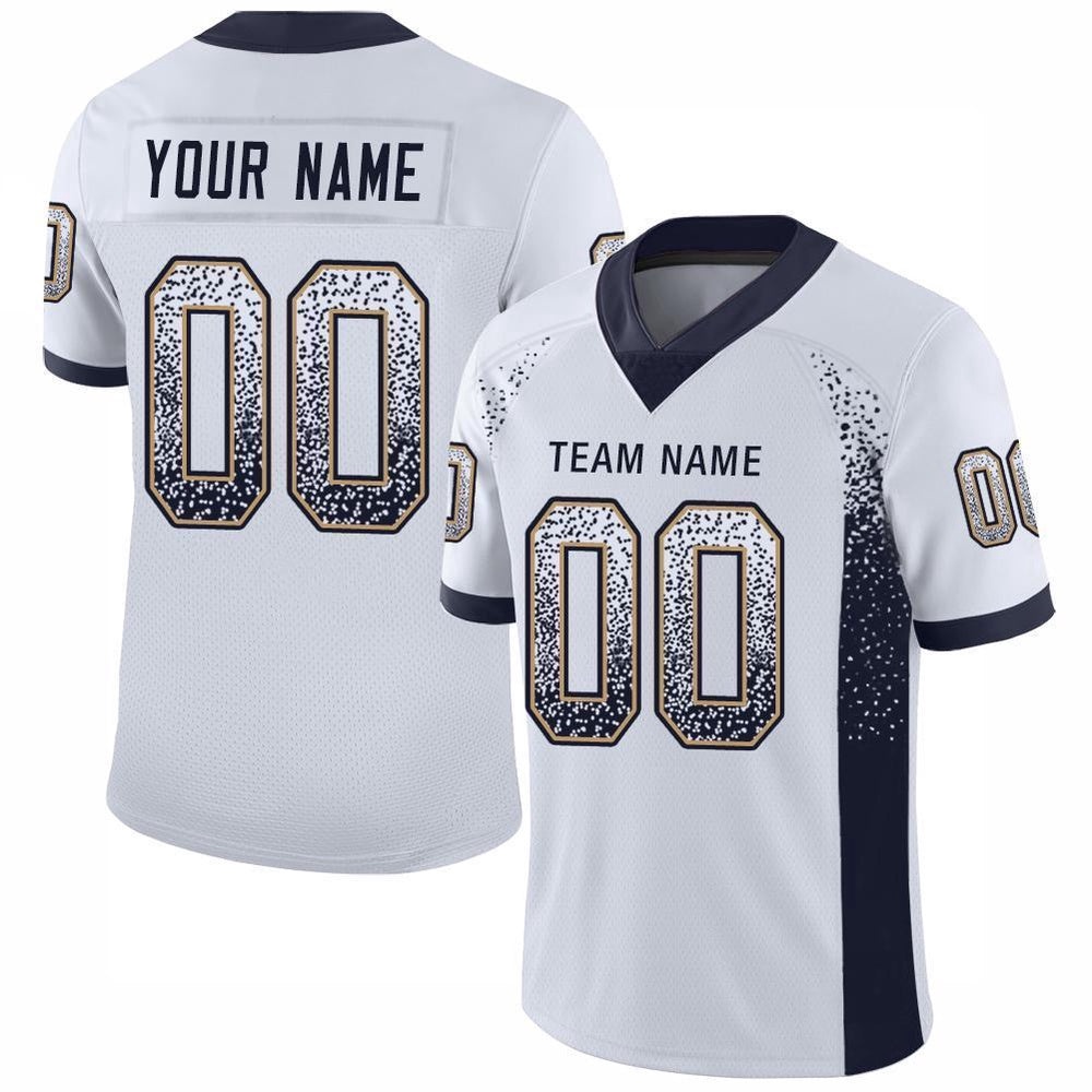 White Navy Old Gold Mesh Drift Fashion Football Jersey, Personalized Football Jersey, Football Team Jersey, Football Outfits