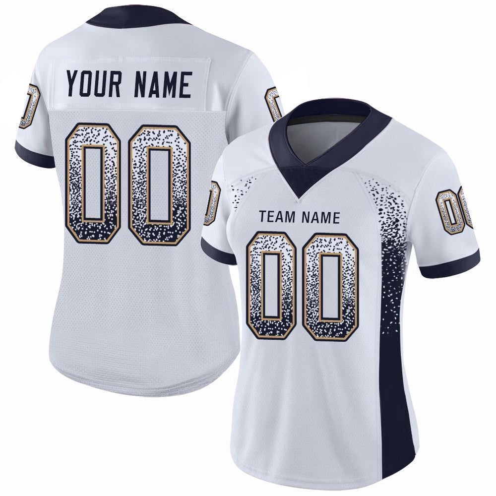 White Navy Old Gold Mesh Drift Fashion Football Jersey, Personalized Football Jersey, Football Team Jersey, Football Outfits