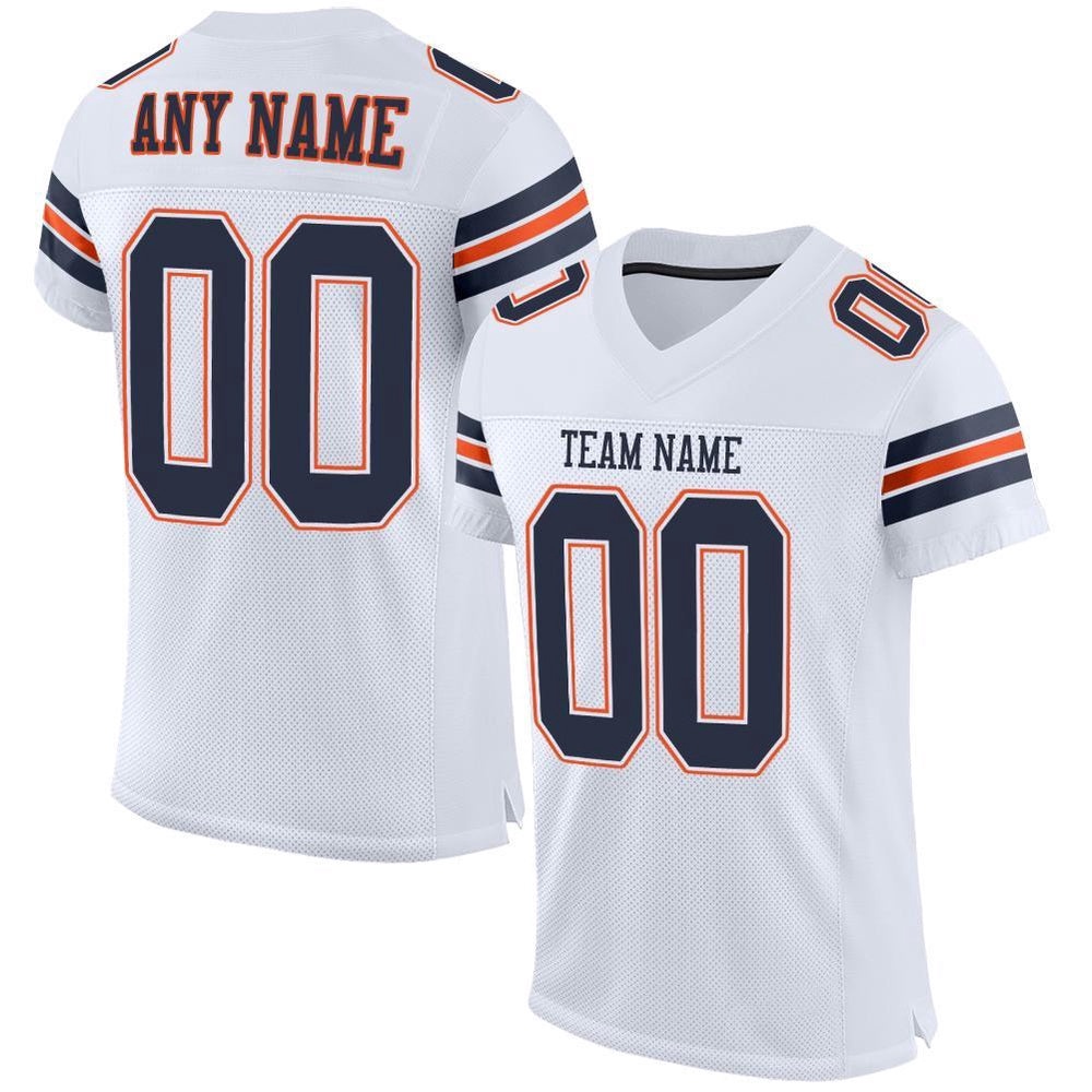 White Navy Orange Mesh Authentic Football Jersey, Personalized Football Jersey, Football Team Jersey, Football Outfits