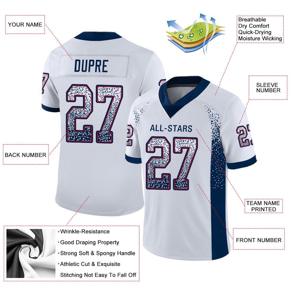 White Navy Red Mesh Drift Fashion Football Jersey, Personalized Football Jersey, Football Team Jersey, Football Outfits