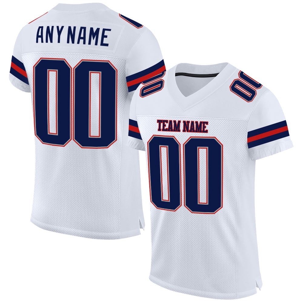 White Navy Scarlet Mesh Authentic Football Jersey, Personalized Football Jersey, Football Team Jersey, Football Outfits