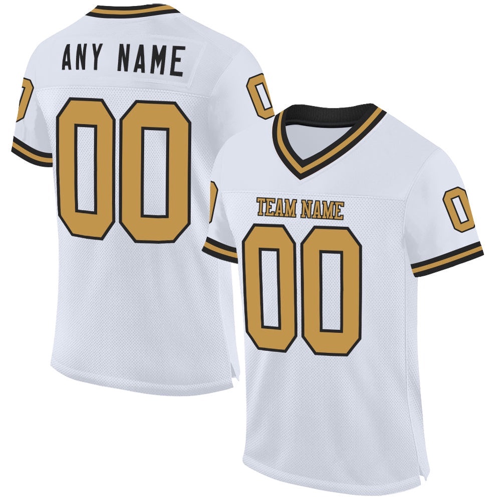 White Old Gold Black Mesh Authentic Throwback Football Jersey, Personalized Football Jersey, Football Team Jersey, Football Outfits