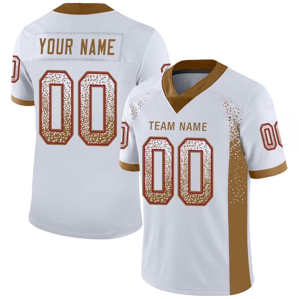 White Old Gold Red Mesh Drift Fashion Football Jersey, Personalized Football Jersey, Football Team Jersey, Football Outfits