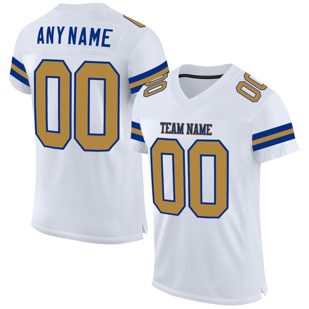White Old Gold Royal Mesh Authentic Football Jersey, Personalized Football Jersey, Football Team Jersey, Football Outfits